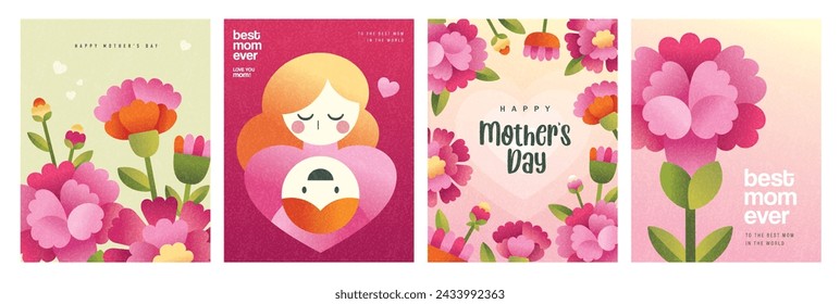 Set of Mother's day greeting cards with beautiful blossom flowers.