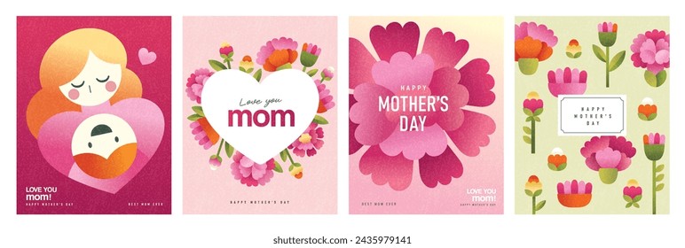 Set of Mother's day greeting cards with beautiful blossom flowers.