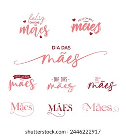 Set of Mother's Day Handschrift Textstil auf Portugiesisch