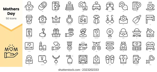 Set of mothers day Icons. Simple line art style icons pack. Vector illustration