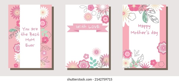 Set of Mother's day illustration template, Happy Mother's day frame collection decoration with floral pattern. Cover illustration. Template, frame and design elements. Vector illustration.