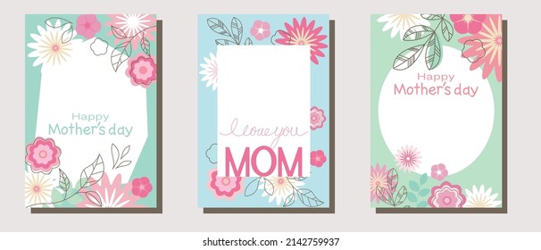 Set of Mother's day illustration template, Happy Mother's day frame collection decoration with floral pattern. Cover illustration. Template, frame and design elements. Vector illustration.