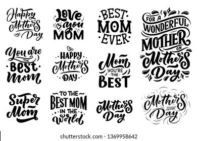Set of Mother's day lettering for Gift card. Vintage Typography, great design for any purposes. Modern calligraphy template. Celebration quote. Handwritten text postcard. Vector illustration