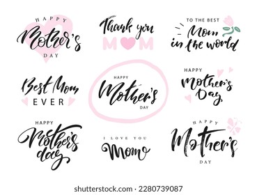 Set of Mother's day lettering for Gift card.Handwritten text for the design of greeting cards. Great design for any purposes. Modern calligraphy template. Celebration quotes. Vector illustration