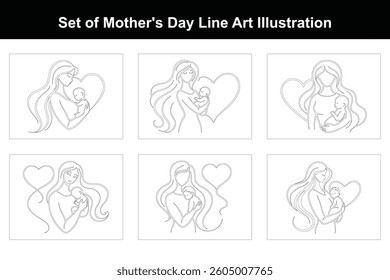 Set of Mother's Day Line Art Illustration