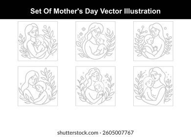 Set of Mother's Day Line Art Illustration