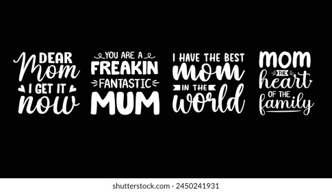 A Set of  Mother's day typography quotes design. Handwritten Mother's Day lettering design for Gift card, Celebration quotes, postcard, Vector illustration, Modern calligraphy template.