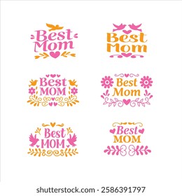 Set of Mother's Day typography vector illustration best mom bundle on white background