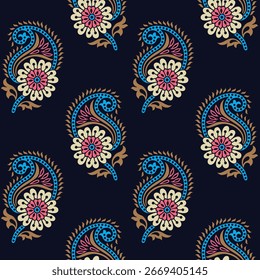 set of motif flower pattern on navy background