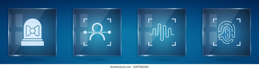 Set Motion sensor, Face recognition, Voice and Fingerprint. Square glass panels. Vector