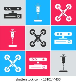 Set Motion sensor, Syringe and Drone flying icon. Vector