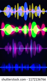 Set of motion sound wave abstract. Vector illustration. Isolated on dark blue background.
