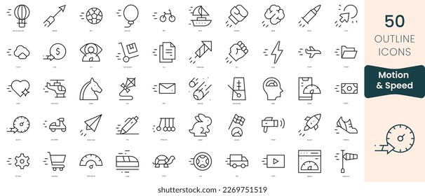 Set of motion and speed icons. Thin linear style icons Pack. Vector Illustration