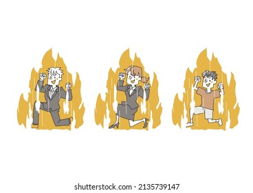  A set of motivated people, a comical handwritten person, a vector, and simple coloring of line drawings.
