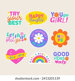 Set of motivation concept stickers and badges design for girls empowerment.