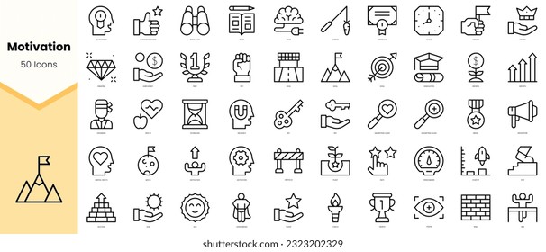 Set of motivation Icons. Simple line art style icons pack. Vector illustration