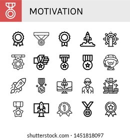 Set of motivation icons such as Medal, Startup, Leadership, Coach, Peak, Gold medal , motivation