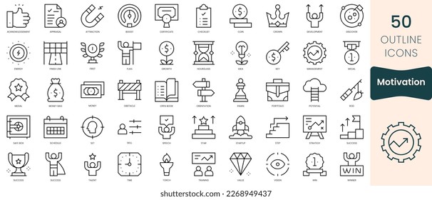 Set of motivation icons. Thin linear style icons Pack. Vector Illustration