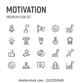 Set of motivation line icons. Premium pack of signs in trendy style. Pixel perfect objects for UI, apps and web. 