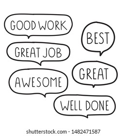 Set of motivation speech bubbles. Hand drawn vector illustration on white background.