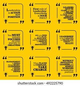 Set Of Motivational Quotes About Leadership, Action, Courage, Goals, Achievement, Success And Initiative. Simple Note Design Typography Poster. Vector Illustration