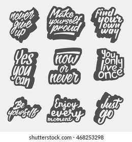 set of motivational quotes about lifestyle. vector typography posters collection. lettering artworks for inspirational art, t-shirt or bag print