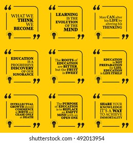 Set of motivational quotes about wisdom, intelligence, thinking, learning, education and personal development. Simple note design typography poster. Vector illustration