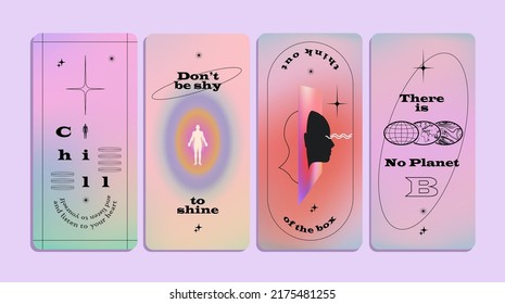 Set of motivational self-development stories templates with motivation quotes and abstract graphic elements on gradient background. Vector illustration