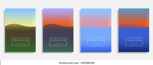 Set of motivational vector templates with mountains and sea. Creative background for covers and web.
