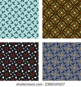 Set aus nahtlosen Motiven. Kunstformen werden in einer bestimmten Reihenfolge gruppiert und angeordnet. Vektorset für Druck, Textilien, Verpackungen, Innenausstattung und Ihre anderen Projekte.
