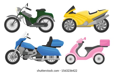 Set of moto vehicles. Vector illustration on a white background.