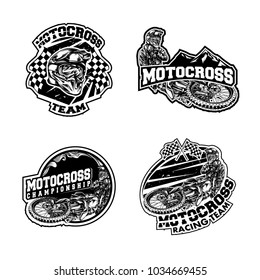 Set of motocross illustration on white background