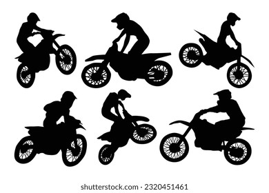 set of motocross logo vector silhouette