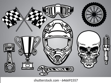 set of motocross racing with skull