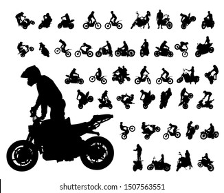 Set of motor bike and man white background