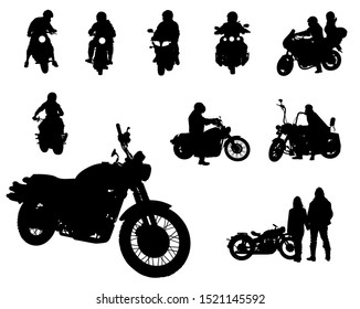 Set of motor bike and people white background