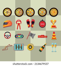 set of motor race icons vector