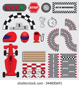 Set of motor sport. Vector illustration. Applique with realistic shadows.