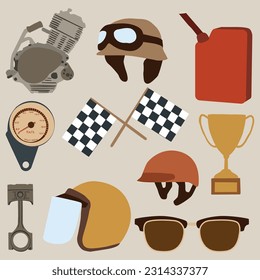 Set of Motorbike Objects Cute Hand Drawn Illustration