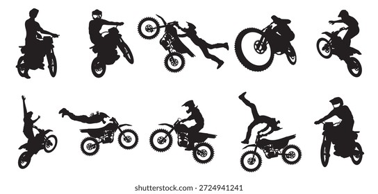 conjunto de silhuetas motorcross ilustração de vetor