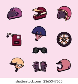 Set of Motorcycle Cute Flat Line Illustration
