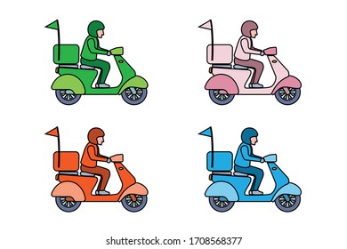 set of motorcycle delivery service set. shopping online shipping concept 