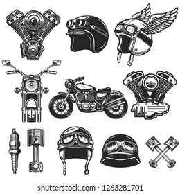 Set of motorcycle design elements. for logo, label, emblem, sign, poster, t shirt. Vector illustration