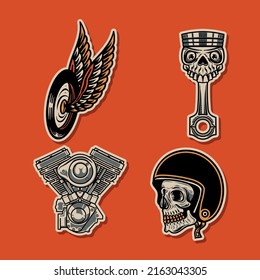 Set motorcycle element vintage vector illustration