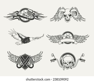 Set of motorcycle emblems, badges, labels and designed elements.