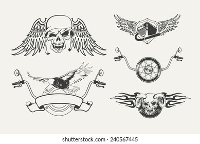 Set of motorcycle emblems, badges, labels and designed elements.