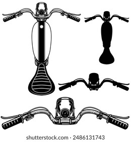 Set of motorcycle handlebars on top view illustration. Steering Bar silhouettes