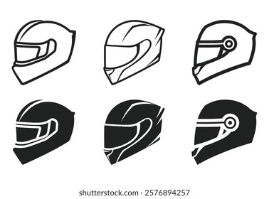 Set of Motorcycle Helmet silhouette Vector