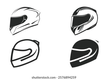 Set of Motorcycle Helmet silhouette Vector
