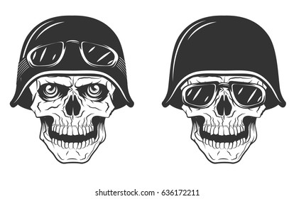 Set of motorcycle helmet skulls vintage style, vector illustration